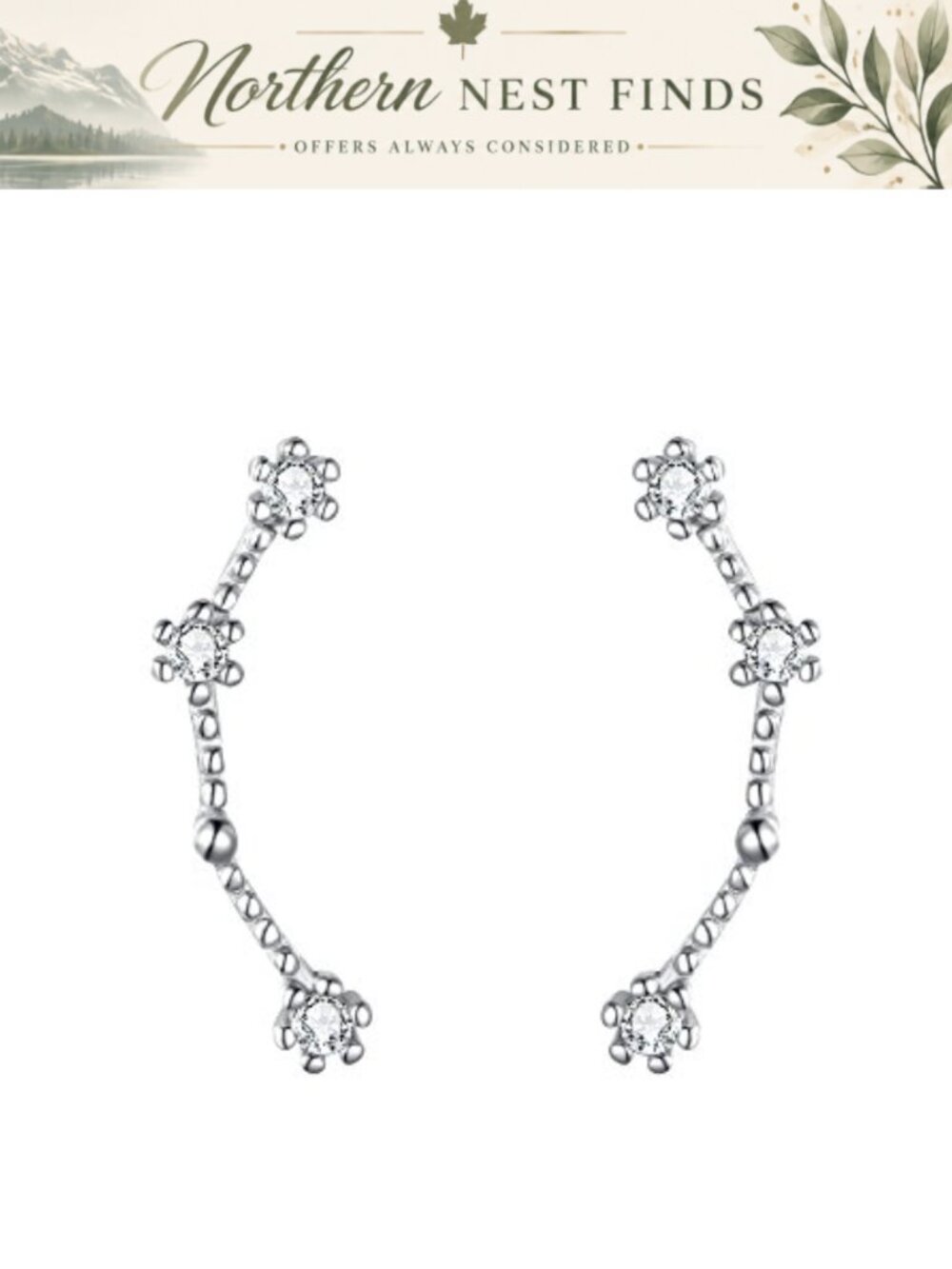 Sterling Silver CZ Horoscope Ear Crawler Post Earrings